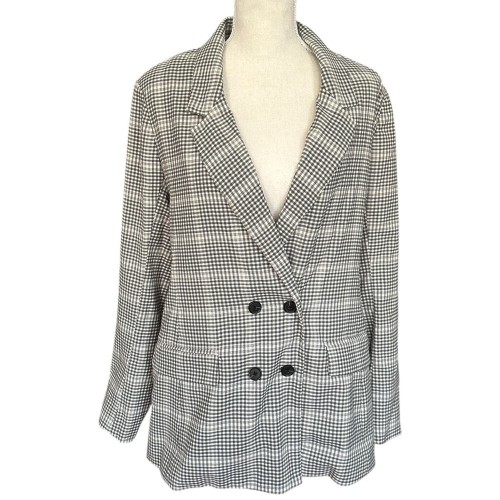 Abercrombie & Fitch Gingham Plaid‎ Double Breasted Blazer Women's L Academia NEW